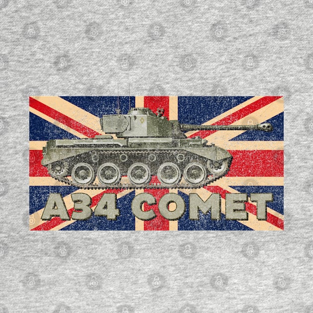 A34 Comet British Army Tank WWII Retro Distressed Designs by Battlefields